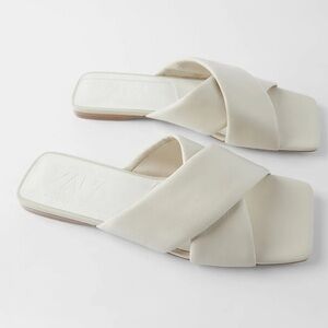 Flat Padded Sandals, Zara Cream Puffer Slides, Size 41 / Size 10.5-11